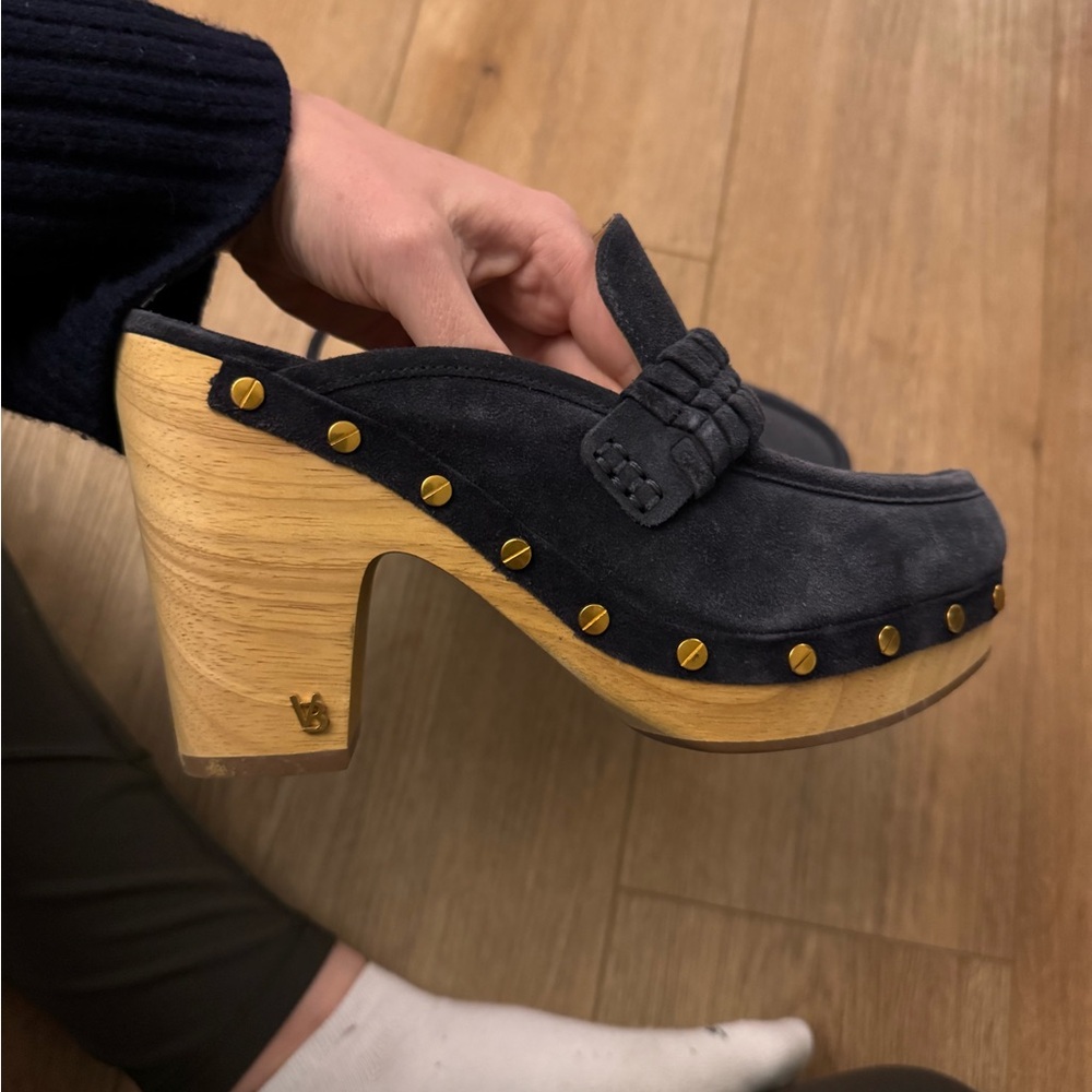 Veronica Beard Navy Suede Studded Platform Clog - Women's